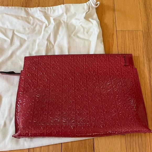Authentic Loewe Embossed Red Pouch / Clutch